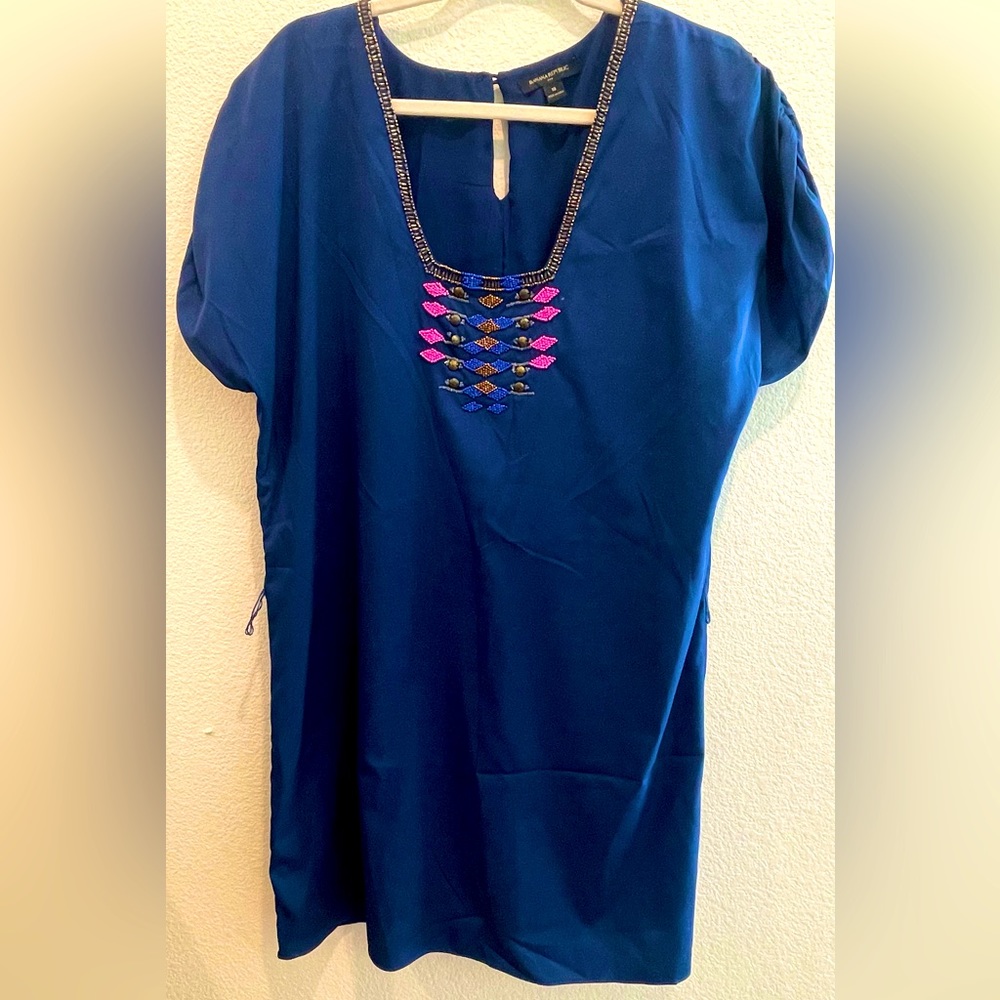 Banana Republic Cobalt Blue Shift Dress with Beaded Detail, size 10
